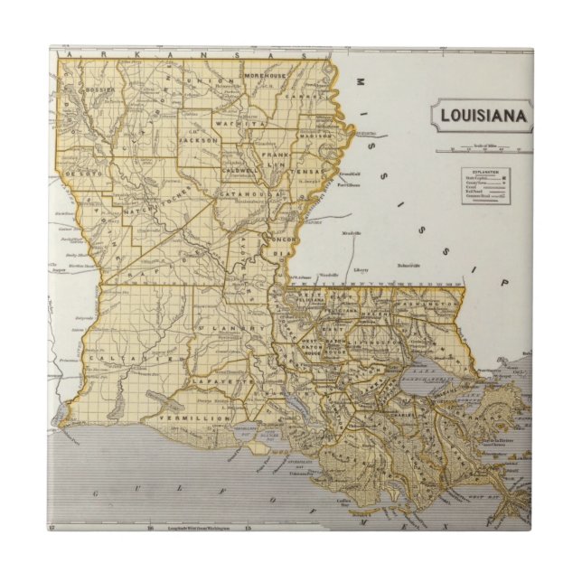 Louisiana kartbokkarta kakelplatta (Framsidan)
