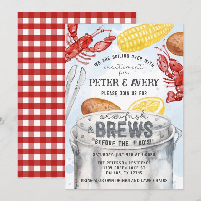 Louisiana Kräftor Seafood Boil Förlovningsfest Inbjudningar (Fram/baksida)