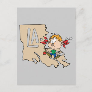 Louisiana LA Karta & Cajun Food Tecknad Art Motto Vykort