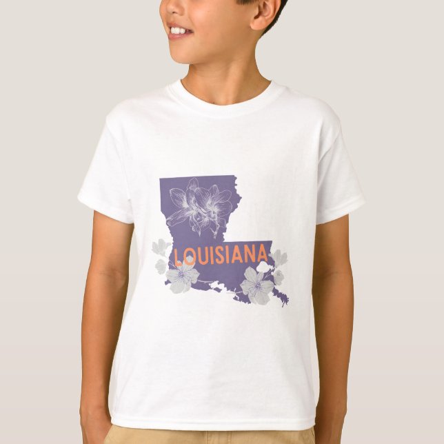 Louisiana magnolia blomma statlig logotyp t shirt (Framsida)