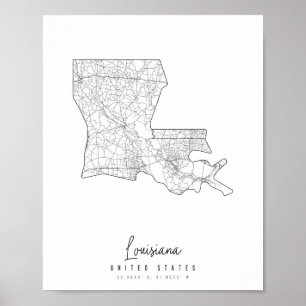 Louisiana Minimal Street Karta Poster