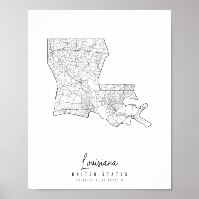 Louisiana Minimal Street Karta Poster (Framsidan)