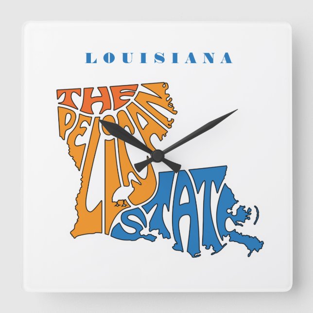 Louisiana Nickname Ord Art Fyrkantig Klocka (Framsida)