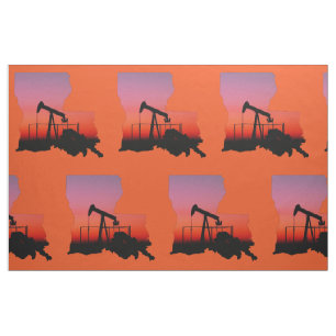 Louisiana Oil Gas Rig Print Fabric 9-tums Square Tyg