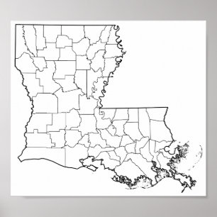Louisiana Parish Blank kontur Karta Poster
