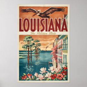 Louisiana Pelikanstaten Illustration Resa Konst Poster