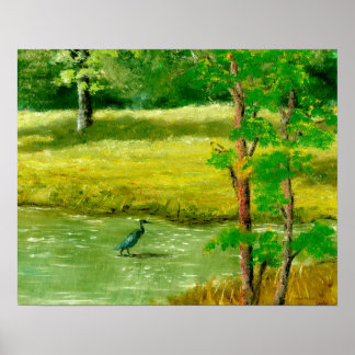 Louisiana Pond och Blue Heron Poster