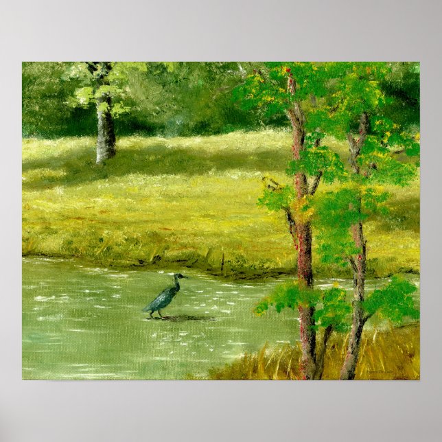 Louisiana Pond och Blue Heron Poster (Framsidan)