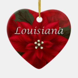 Louisiana Red Poinsettia Heart Keepsaké Ornament