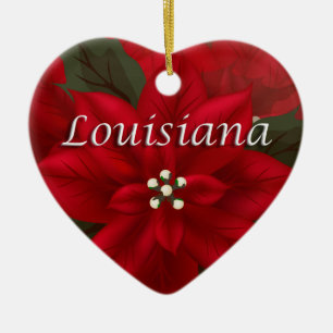 Louisiana Red Poinsettia Heart Keepsaké Ornament