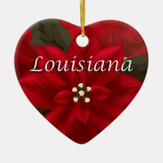 Louisiana Red Poinsettia Heart Keepsaké Ornament (Framsidan)