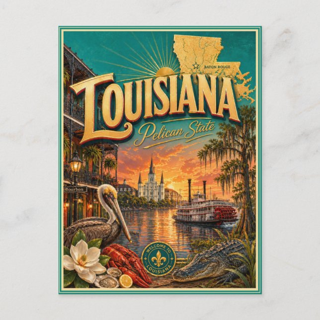 Louisiana Retro Resa Minnessak Postkort Vykort (Framsida)