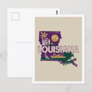 Louisiana Retro Travel Design Iconic US Stater Vykort