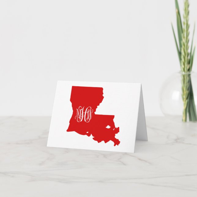 Louisiana Röd Vit Vin Monogram Teckensnitt DIY BG Tack Kort (Framsida)
