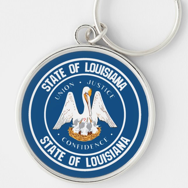 Louisiana Round Emblem Rund Silverfärgad Nyckelring (Framsidan)