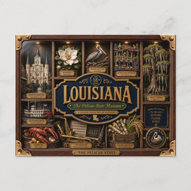Louisiana Shadow Box 3D Figurin Delstat Vykort (Framsida)