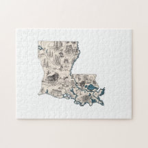 Louisiana Shaped Creole Vintage Bild Karta Cajun
