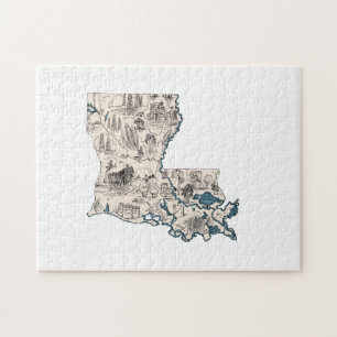 Louisiana Shaped Creole Vintage Bild Karta Cajun Pussel