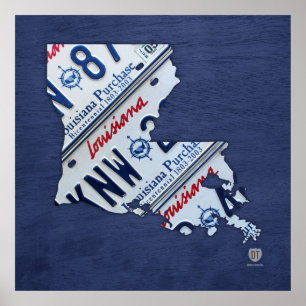 Louisiana State License Plate Karta Poster