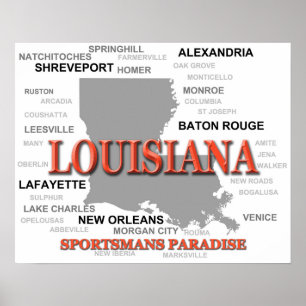 Louisiana-staten Pride Karta Silhouette Poster