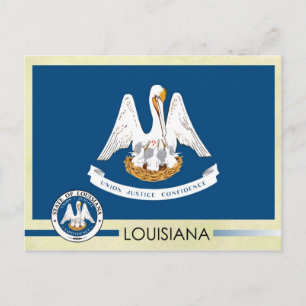 Louisiana Statlig flagga och Seal Vykort