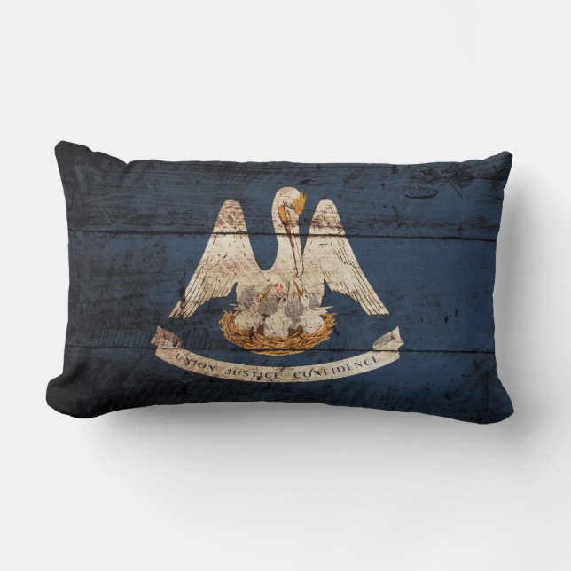 Louisiana statlig flagga på gammalt Wood korn Lumbarkudde (Framsida)