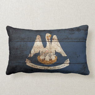 Louisiana statlig flagga på gammalt Wood korn Lumbarkudde