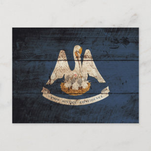 Louisiana Statlig flagga på Old Wood Grain Vykort