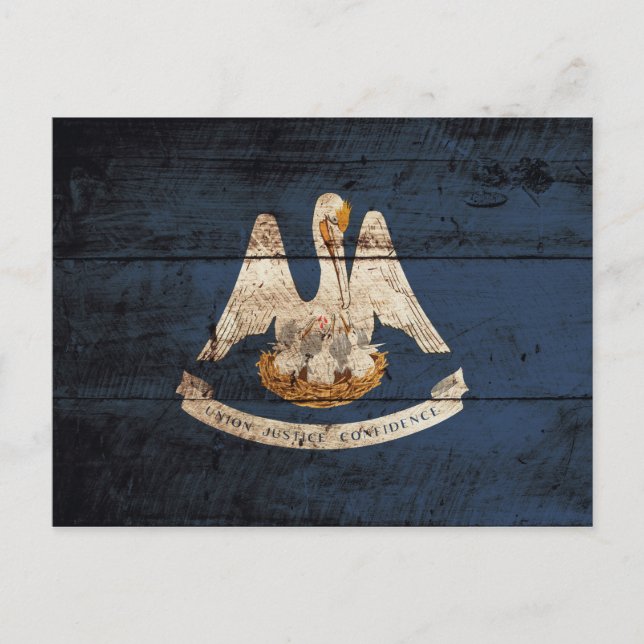 Louisiana Statlig flagga på Old Wood Grain Vykort (Framsida)