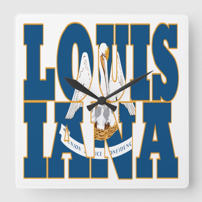 Louisiana statlig flagga text fyrkantig klocka (Framsida)