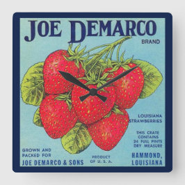 Louisiana Stawberry lådaetikett Fyrkantig Klocka