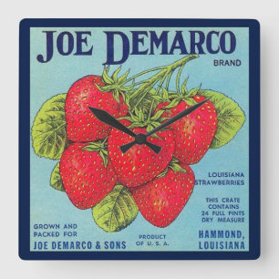 Louisiana Stawberry lådaetikett Fyrkantig Klocka