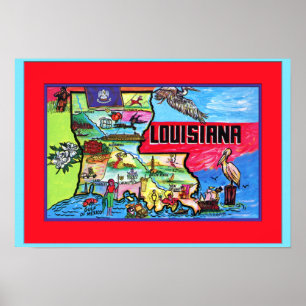 Louisiana Tourist Karta Poster