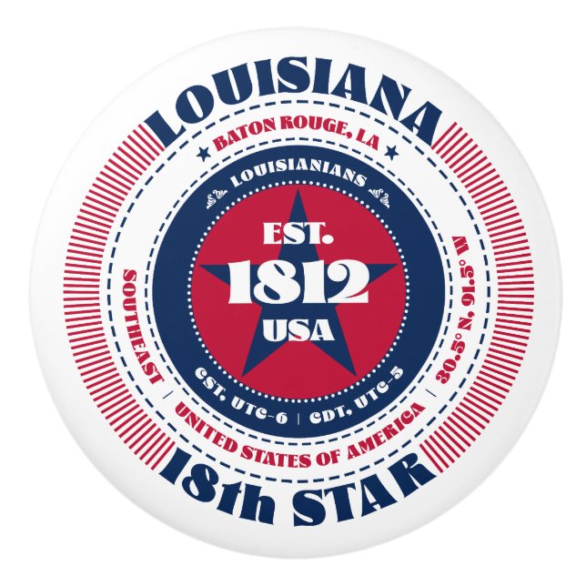 Louisiana US State Rött vitt blått Typography Knopp (Framsidan)