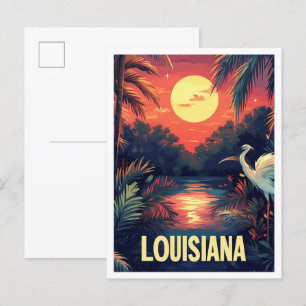Louisiana USA Art Vintage Illustration Travel Vykort