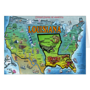 Louisiana USA Karta Hälsningskort