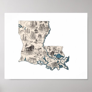 Louisiana Vintage Bild Karta Poster
