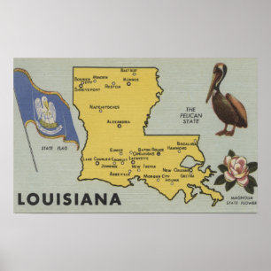 LouisianaKarta i delstaten Louisiana Poster