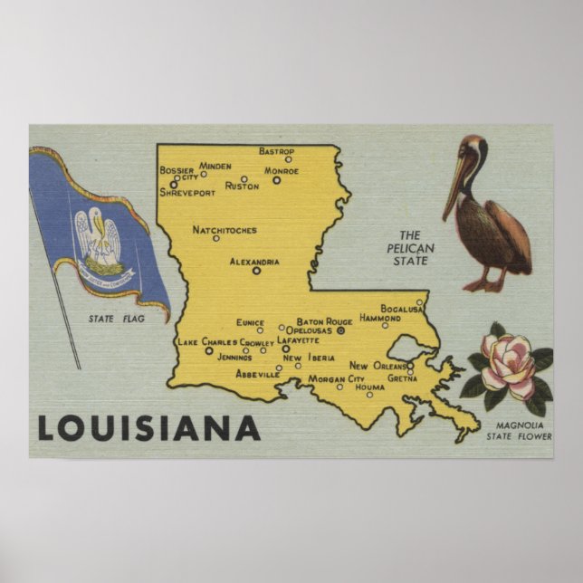 LouisianaKarta i delstaten Louisiana Poster (Framsidan)