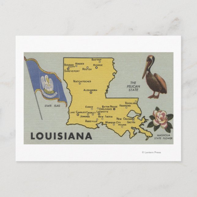 LouisianaKarta i delstaten Louisiana Vykort (Framsida)