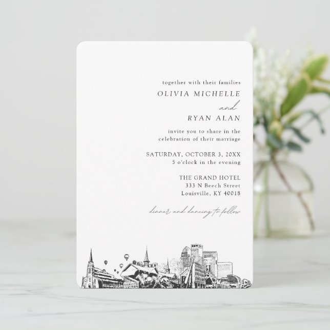 Louisville Bröllop Elegant Skyline-inbjudan Inbjudningar (Stående Fram)