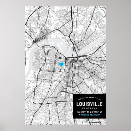 Louisville City Karta + markera din plats Poster