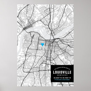 Louisville City Karta + markera din plats Poster