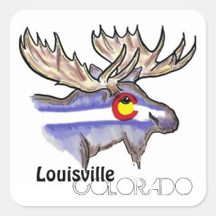 Louisville Colorado artistic elk flagga-klistermär Fyrkantigt Klistermärke