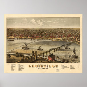 Louisville Kentucky 1876 Panoramic Karta Poster