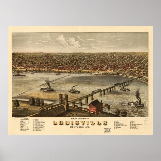 Louisville Kentucky 1876 Panoramic Karta Poster (Framsidan)