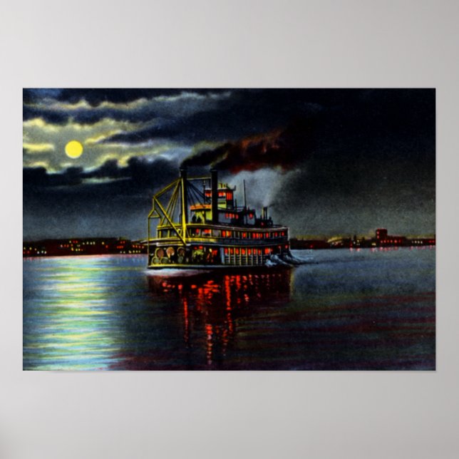 Louisville Kentucky Moonlight på Ohio Poster (Framsidan)