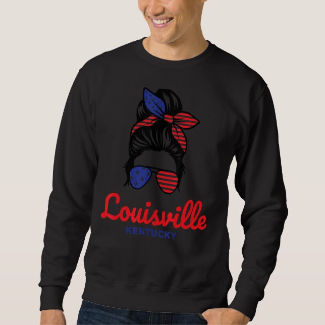 Louisville Kentucky Retro Messy Bun Lång Ärmad Tröja (Framsida)