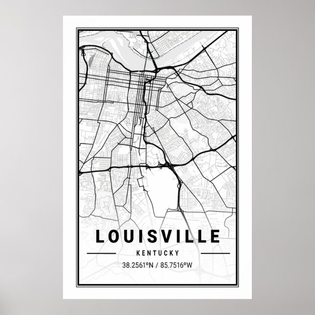 Louisville Kentucky USA City Travel City Karta Poster (Framsidan)