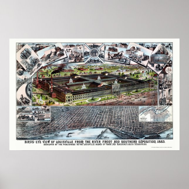 Louisville, KY Panoramic Karta - 1883 Poster (Framsidan)